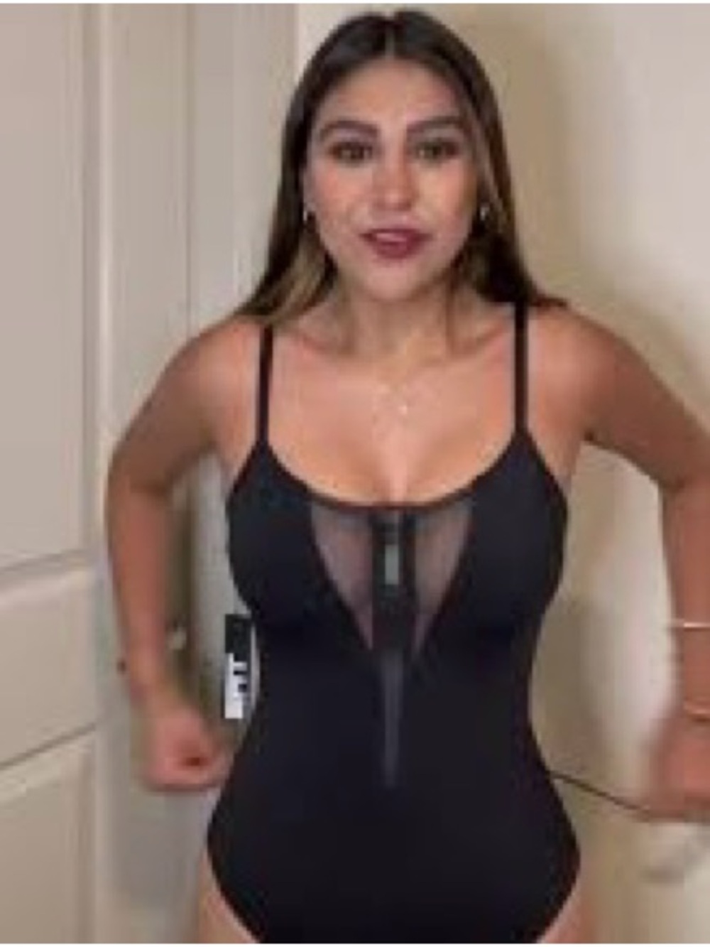 TAE Classic Black One-Piece Swimsuit with Sheer Plunge